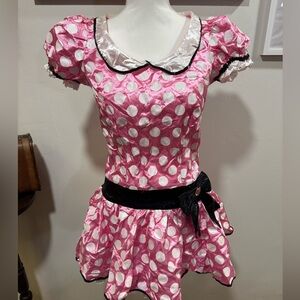 Disney Minnie Mouse costume pink/white polka dot JR 7/9 or Womens Small no ears